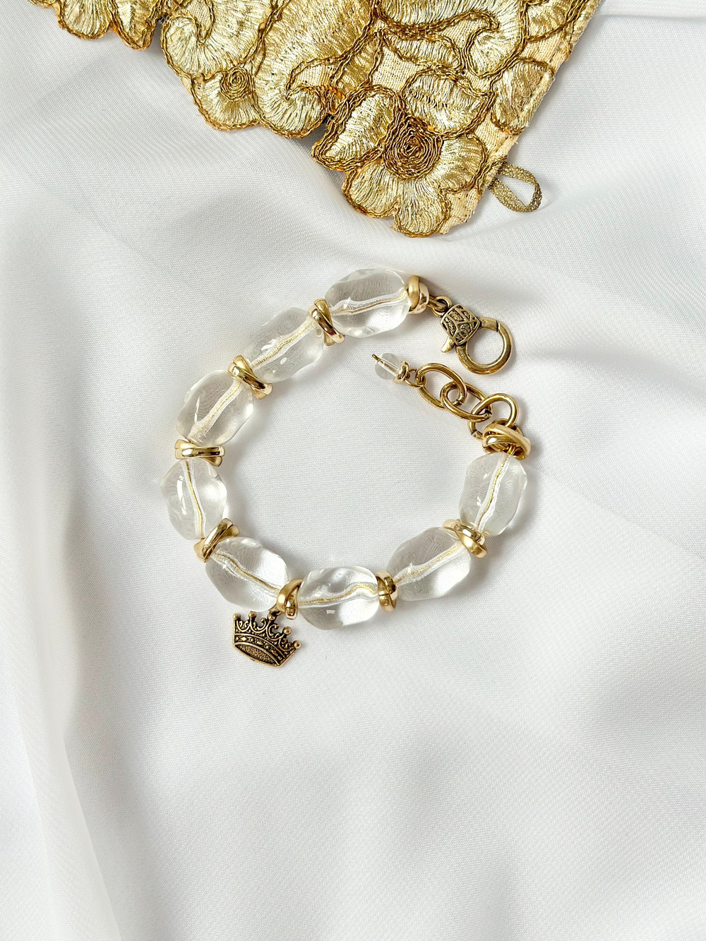 Браслет горный хрусталь крупный золото, Италия