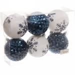 Набор шаров 8 см «Снежное сияние» (в наборе 6 шт), Сапфир/Белый
