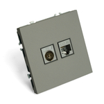 Розетка TV + компьютерная RJ-45 (механизм), STEKKER, серия Эмили, RST00-5106-10, платиново-серый, soft touch 49950