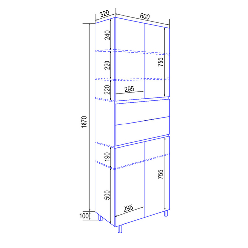 Пенал Azario Эстима 60 600х320х1970 напольный, белый глянцевый (CS00094564)