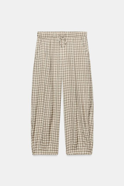 ZARA СВОБОДНЫЕ БРЮКИ В КЛЕТКУ ZW COLLECTION, ЭКРЮ