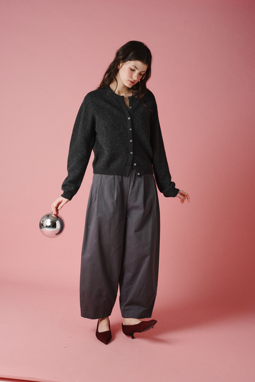 Кардиган из кашемира с мериносом графитового цвета