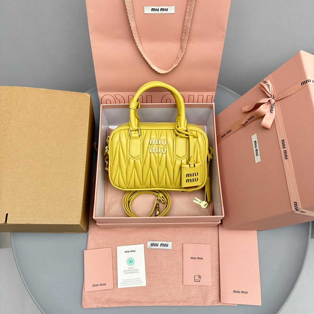 Miu Miu Matelasse Nappa Leather Top Handle Bag 19 cm