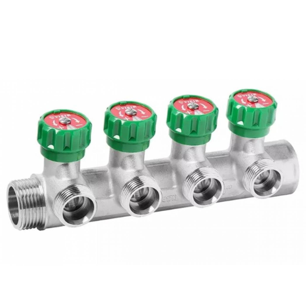 Коллектор VIEIR латунный с регулирующими вентилями 1"x3/4"- 4 вых. VR526-4