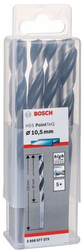 Сверло по металлу BOSCH HSS PointTeQ 10.5х133 мм набор 5 свёрл