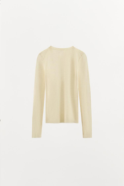 ZARA ФУТБОЛКА С ПУГОВИЦАМИ ИЗ ХЛОПКА, ЭКРЮ