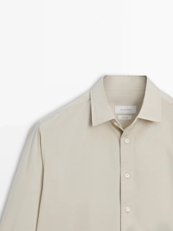 Massimo Dutti Рубашка из 100% хлопкового поплина с карманом, бежевый