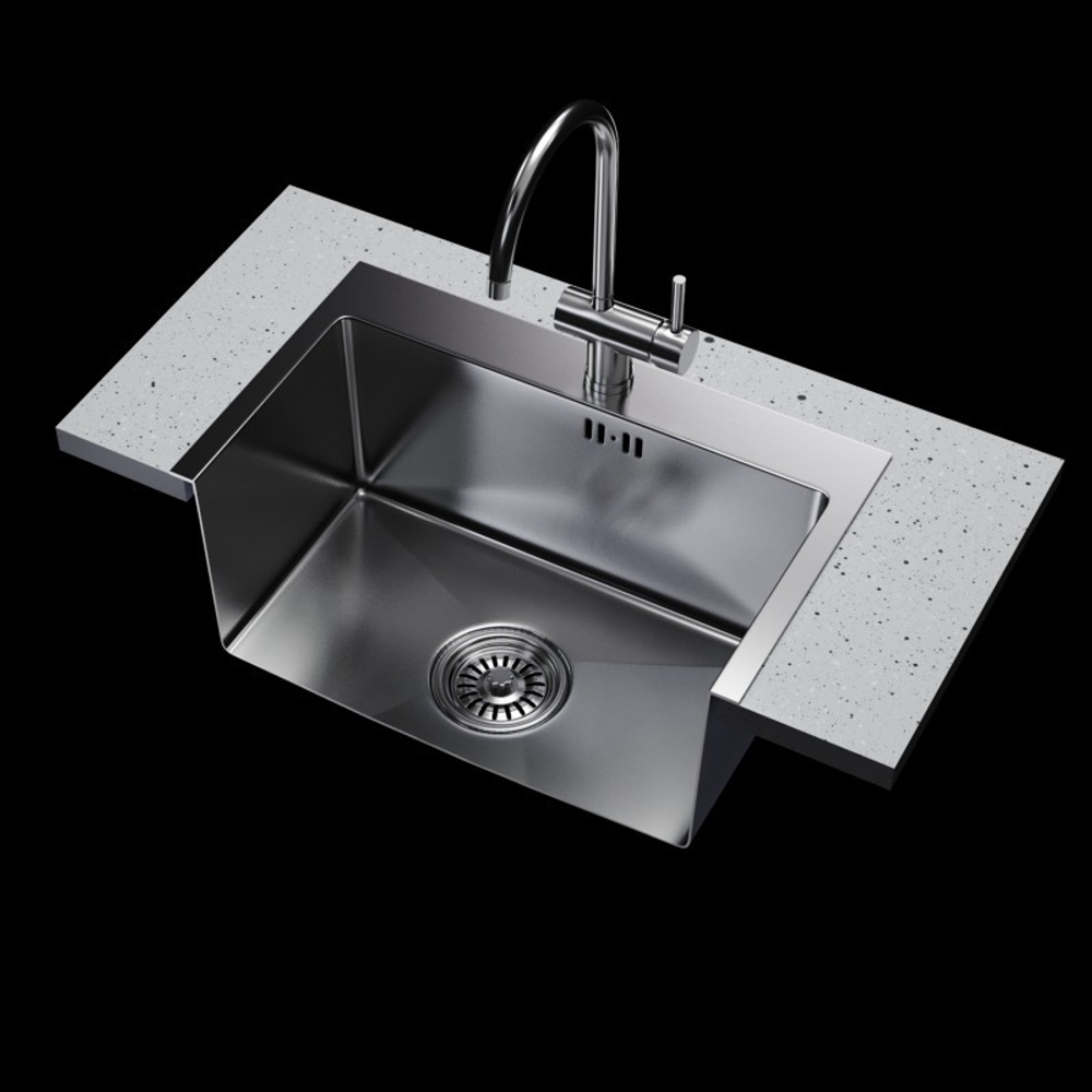 Мойка настол.монтаж 60х50 (3,0) вып 3 1/2  MIXLINE PRO с ФАСКОЙ 22см с сифоном (черный графит)