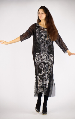 Платье-туника из сетки "Сны белого камня. Птицы", по мотивам коллекции Сны белого камня