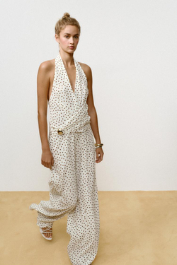 ZARA КОМБИНЕЗОН ХАЛТЕР В ГОРОШЕК, ЭКРЮ/КОРИЧНЕВЫЙ