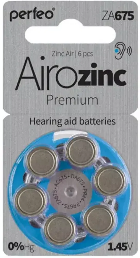Батарейка для слуховых аппаратов ZA-675 Perfeo Airozinc