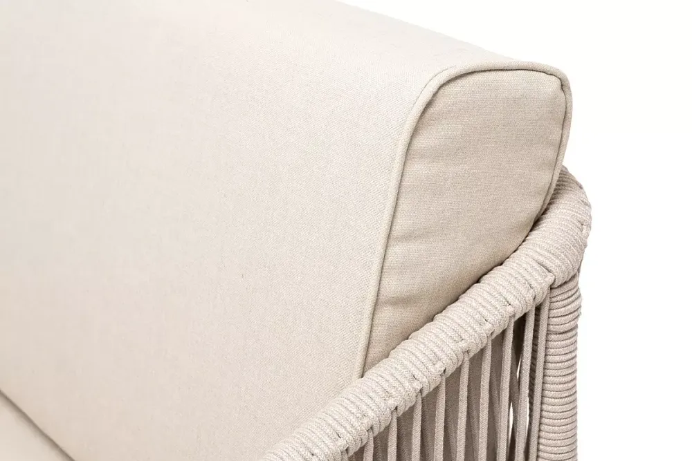 "Канны" диван 2-местный плетеный из роупа, основание дуб, роуп бежевый круглый, ткань бежевая 15052