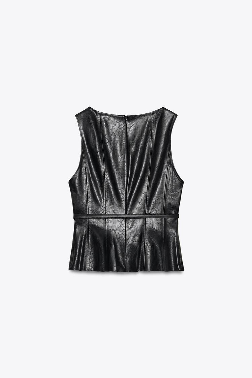 ZARA ТОП С ЭФФЕКТОМ КОЖИ И ПОЯСОМ, ЧЕРНЫЙ