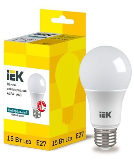 Лампа светодиодная Alfa 15Вт A60 грушевидная 4000К E27 230В (6шт) IEK LLA-A60-15-230-40-E27-6
