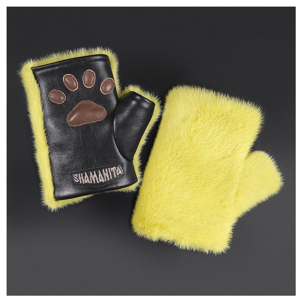 Митенки из меха норки «Норковые лапки» желтые