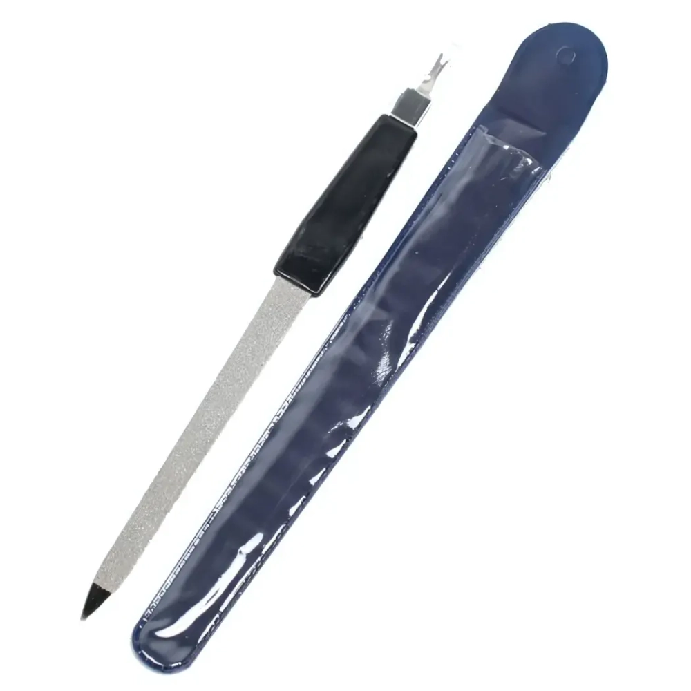 Пилка для ногтей металлическая с триммером в чехле «Галант», цвет ручки черный, цвет пилки серебро,19см✦