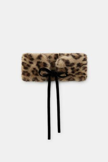 ZARA ВОРОТНИК ИЗ ИСКУССТВЕННОГО МЕХА С АНИМАЛИСТИЧЕСКИМ УЗОРОМ, ЛЕОПАРДОВЫЙ