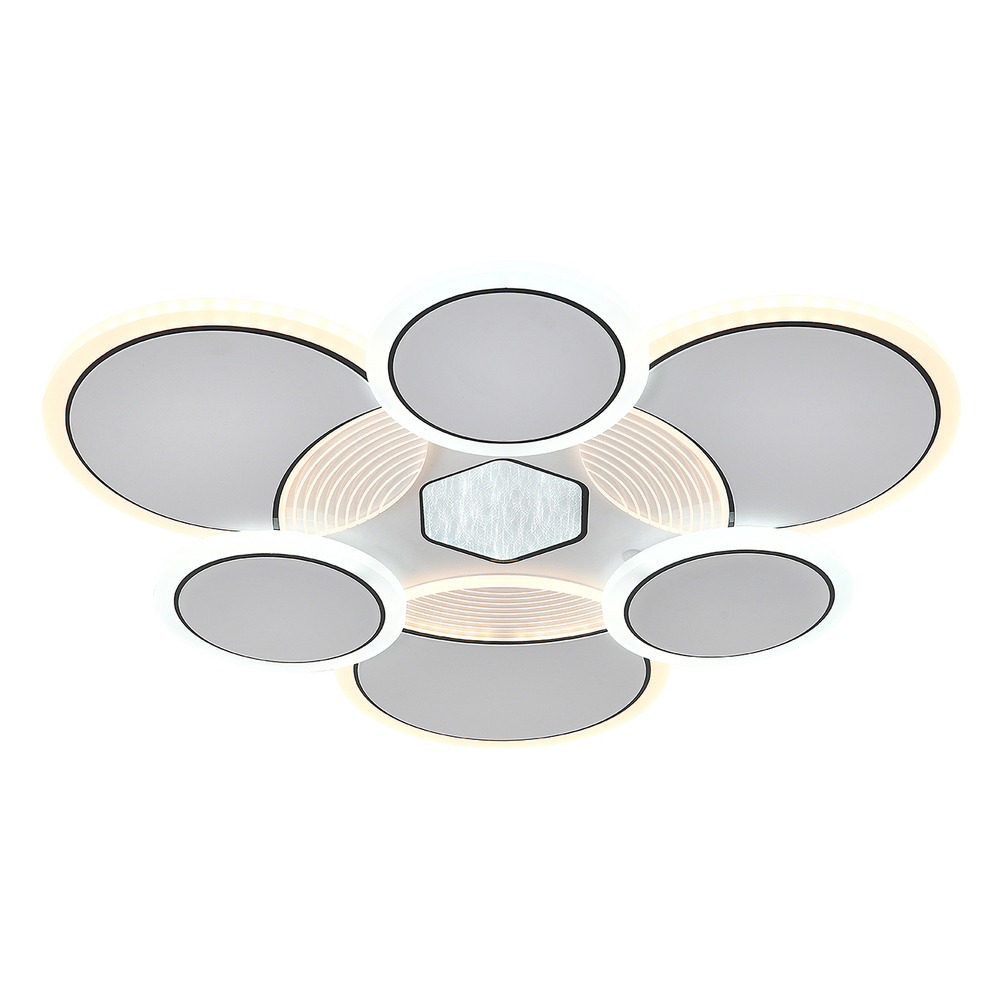 Потолочный светодиодный светильник 80Вт, 6425лм, 3000-6500K, Ra>80, плавная регулировка мощности, изменение цветовой температуры, ночник, пульт, металл/акрил, белый/чёрный