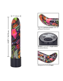 Черный мини-вибратор с цветочным принтом Lil Fucker Mini G-Spot Vibrator - 12,75 см.