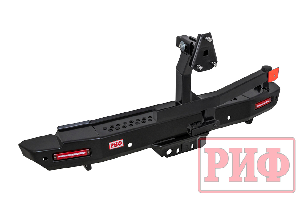 Бампер силовой задний Toyota Land Cruiser 200 2012-2015 с квадратом под фаркоп, калиткой, фонарями, подсветкой номера, стандарт РИФ