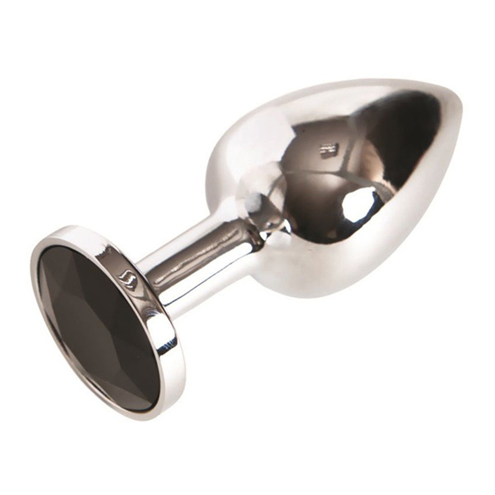 Серебристая коническая анальная пробка 8см с черным кристаллом ToyFa Metal 717002-5