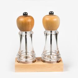 Мельница для перца и соли набор 2 предмета h18 см акрил на дерев. подставке Соль+Перец 7*7 см P.L.