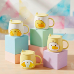 Керамическая кружка с крышкой и ложкой, белый/желтый, 420 мл