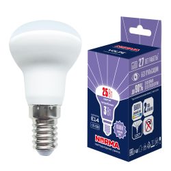 LED-R39-3W-6500K-E14-FR-NR Лампа светодиодная. Форма Рефлектор. матовая. Серия Norma. Дневной белый свет 6500K. Картон. ТМ Volpe
