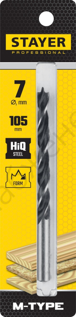 STAYER ″M-type″ 7,0x105/75мм, сверло спиральное по дереву, М-образная заточка (2942-105-07)