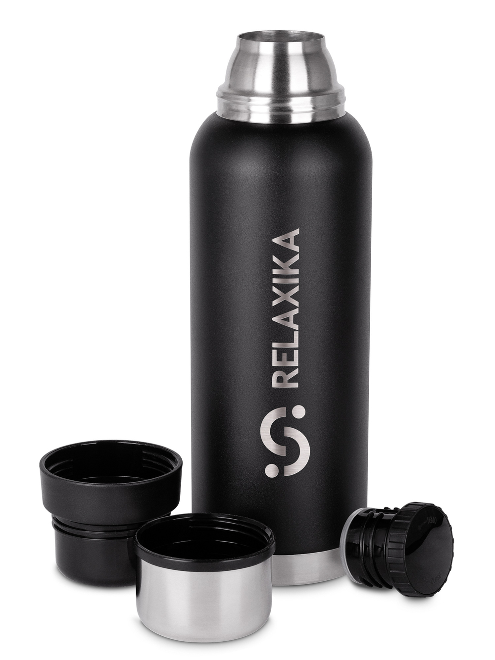 Термос Relaxika 103 (1,2 литра), черный (стикерпак "Зимний спорт")