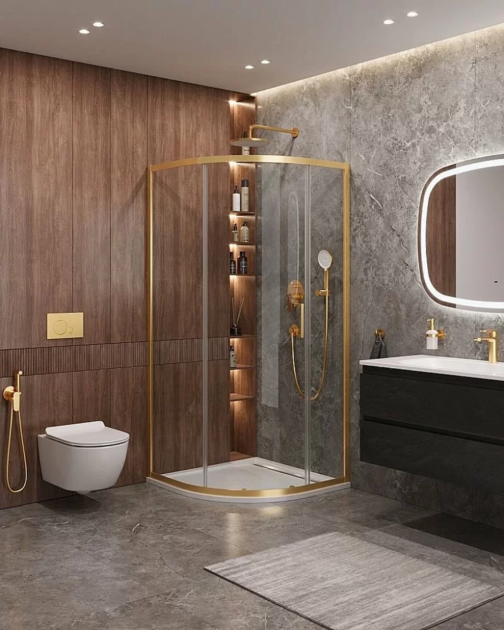 Душевой уголок Cezares Molveno 90x90 Molveno-R-1-90-C-BORO-IV стекло прозрачное/профиль матовое брашированное золото