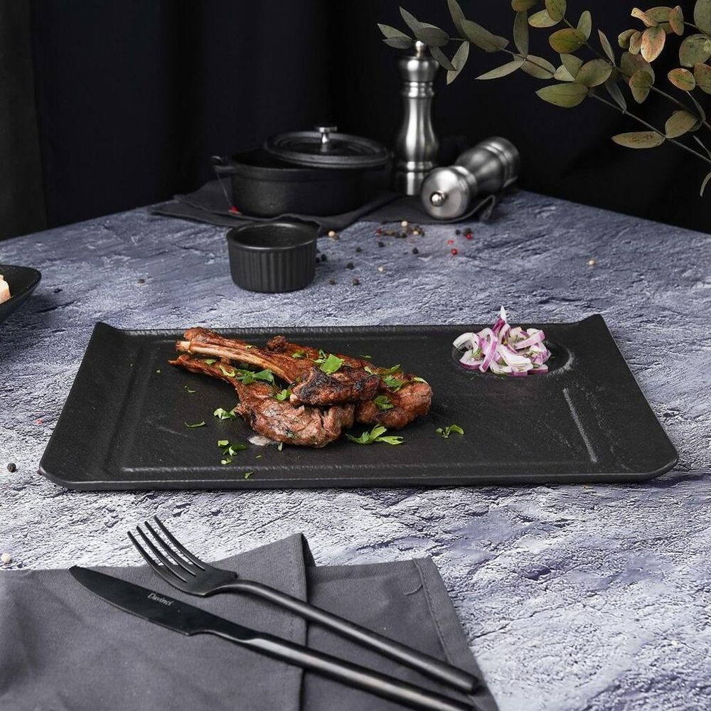 Блюдо прямоугольное 35*24 см h2,2 см борт Side Up2 с выемкой для соусника   P.L. [3]