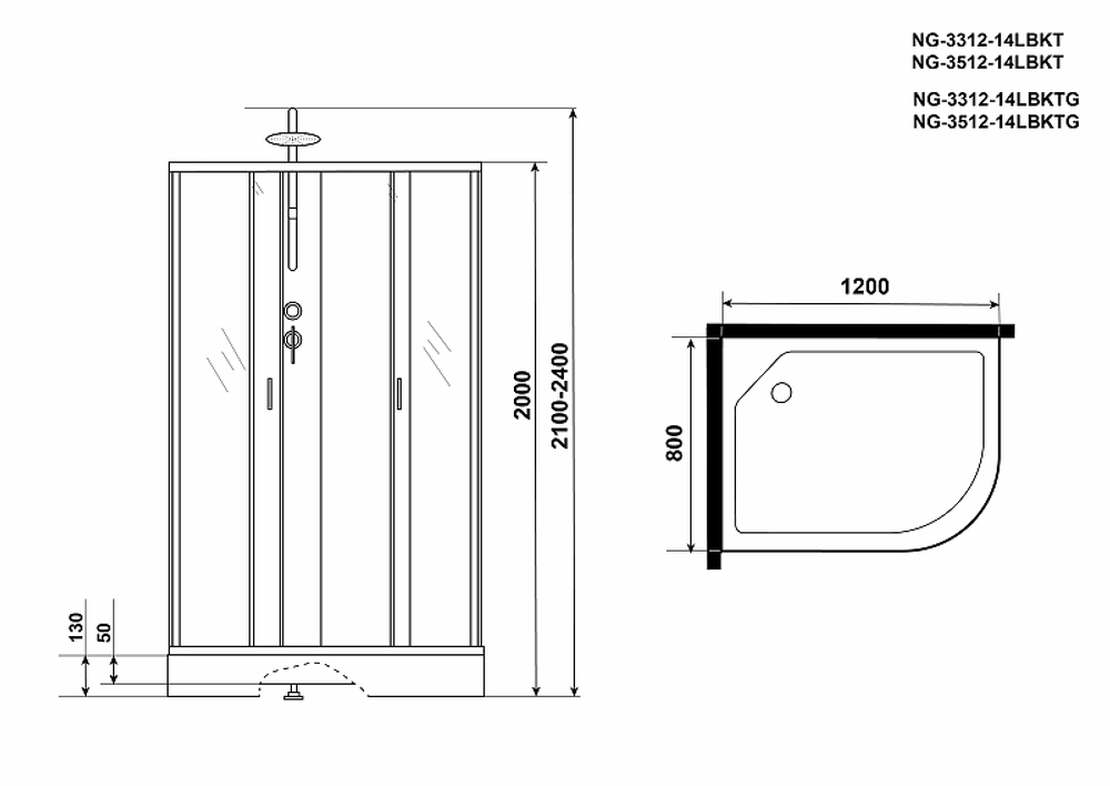 Душевая кабина Niagara Classic 120x80 L NG-3312-14LBKT без гидромассажа
