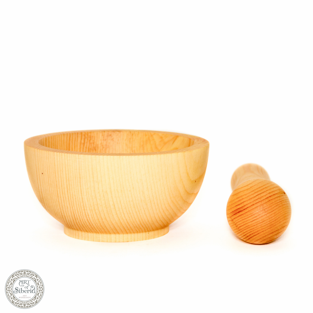 Деревянная ступка с пестиком из древесины кедра. ST2