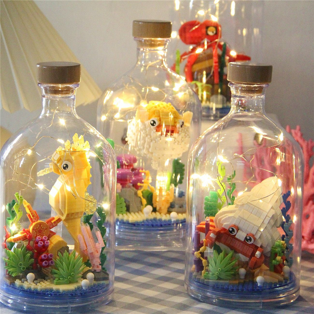 3D Конструктор из миниблоков в колбе c подсветкой WISEHAWK 2846 , морской конек , 659 деталей