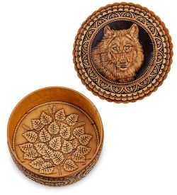 Народные промыслы BST-401/ 1 Шкатулка «Волк» (береста)