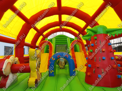Надувной батут "Страна Сафария-2" с крышей и высокими горками 13*7*6 м