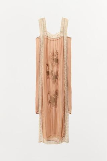 ZARA ПЛАТЬЕ-МИДИ С ВЫШИВКОЙ, ПЕРСИКОВЫЙ