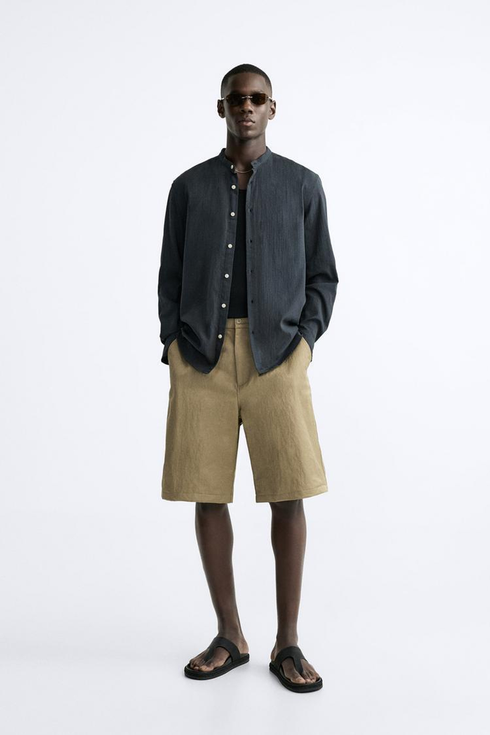 ZARA РУБАШКА ИЗ ЖАТОГО ХЛОПКА, ТЕМНО-СЕРЫЙ