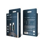 Кабель Type-C – Lightning для Apple, 3А, 1м, в черной нейлоновой  оплетке, с LED дисплеем REXANT