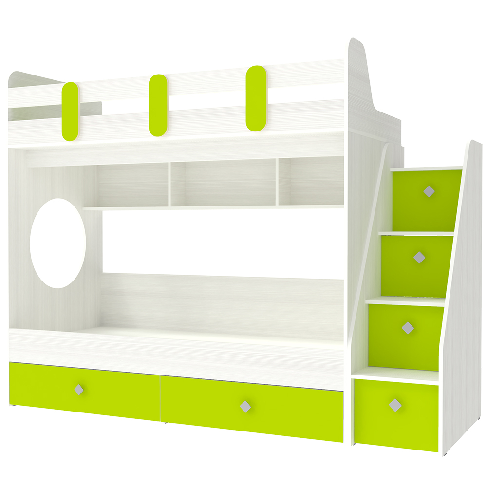 Двухъярусная кровать КарИВи Фортуна-2 Белое Дерево Лайм