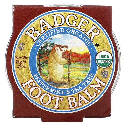 Badger, Бальзам для ног с экстрактами перечной мяты и чайного дерева, .75 унций (21 г)