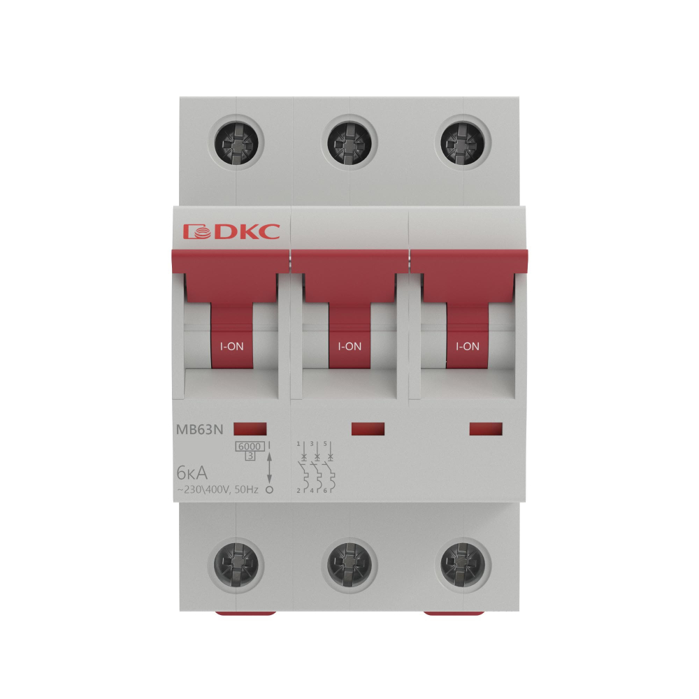 Модульный автоматический выключатель YON MB63, 3P, характеристика B, 2A, 6kA