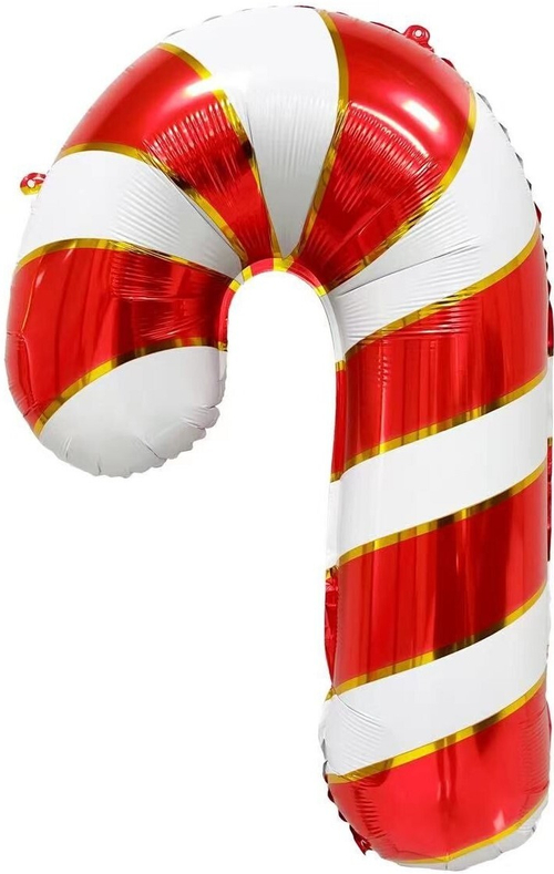 Шар (29''/74 см) Фигура, Леденец трость, Золотая полоска, Белый/Красный, 1 шт. в уп.