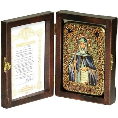 Инкрустированная Икона Преподобный Антоний Великий 15х10см на натуральном дереве, в подарочной коробке