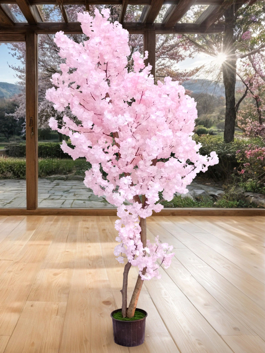 Искусственная сакура розовая 230см в техническом кашпо