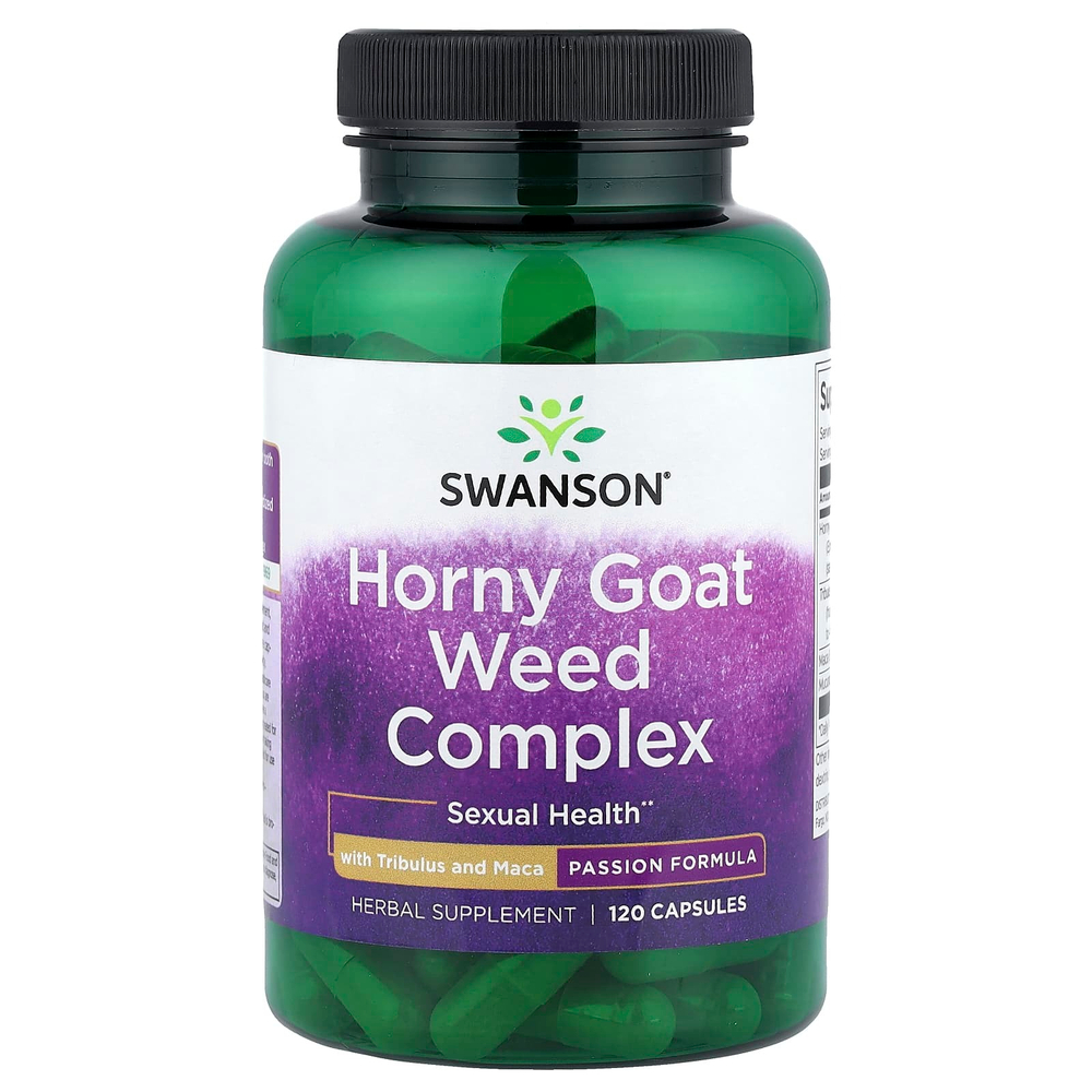 Swanson, Комплекс Horny Goat Weed с трибулусом и макой, 120 капсул