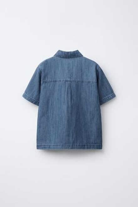 ZARA ДЖИНСОВАЯ РУБАШКА С КАРМАНОМ, СИНИЙ
