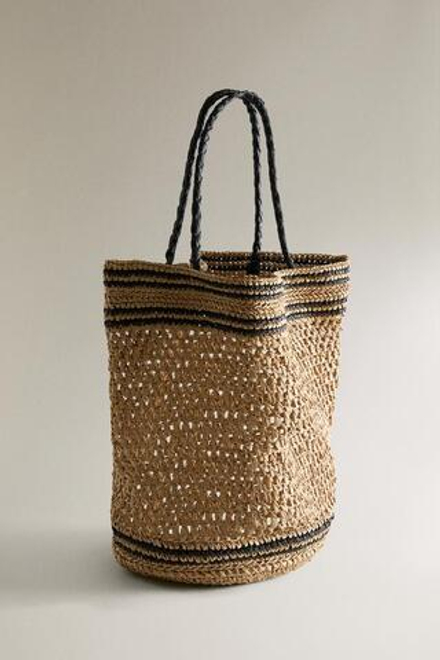 ZARA HOME БОЛЬШАЯ БУМАЖНАЯ СУМКА-ШОПЕР, ДВУХЦВЕТНЫЙ