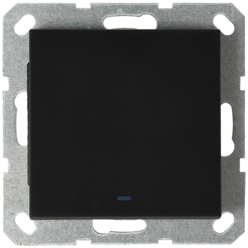 Выключатель одноклавишный со светодиодом 10A 250V~ с накладкой, цвет черный матовый (soft touch)